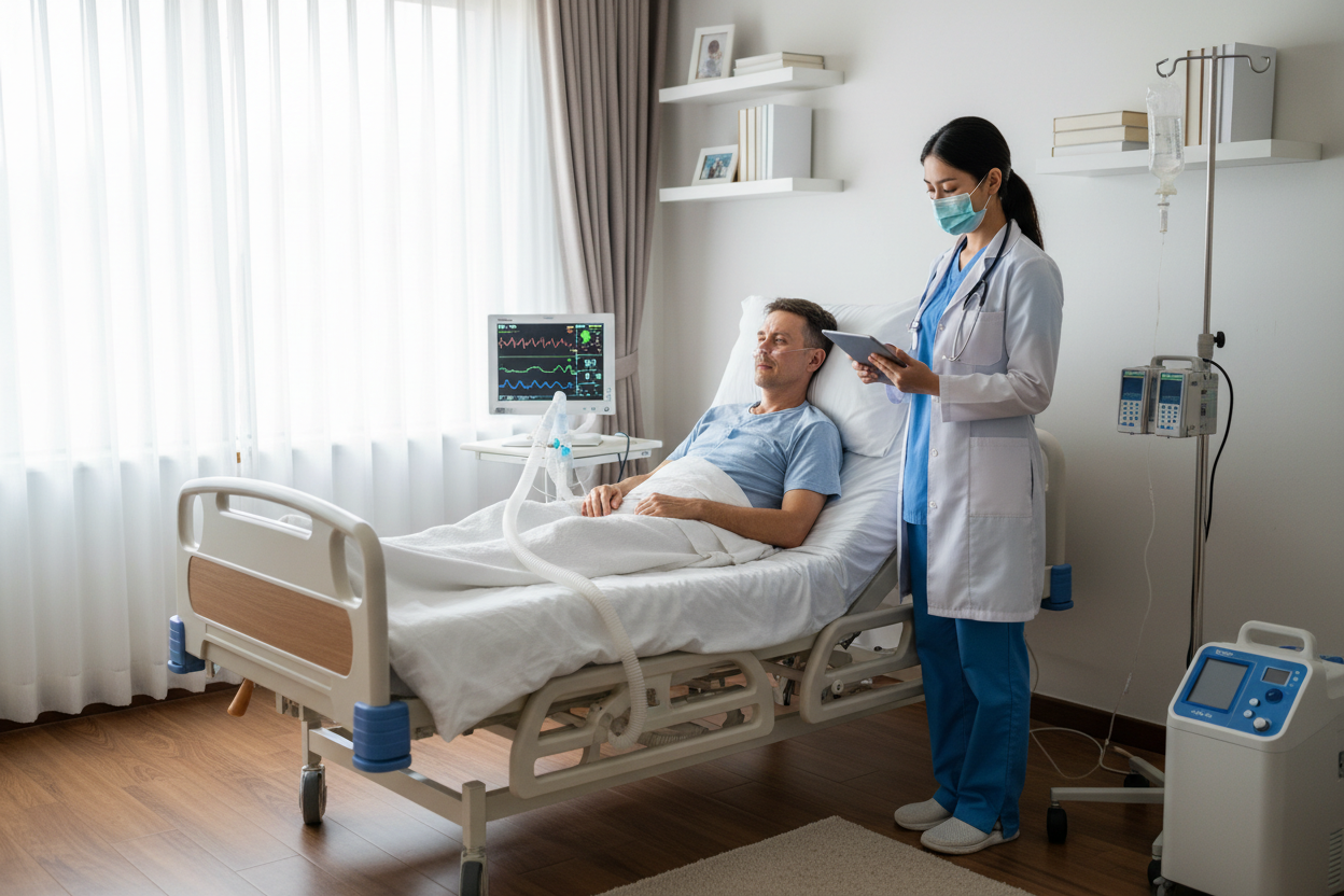 chronicall ill 28 year old man with ventilator, ngt, and the caregiver