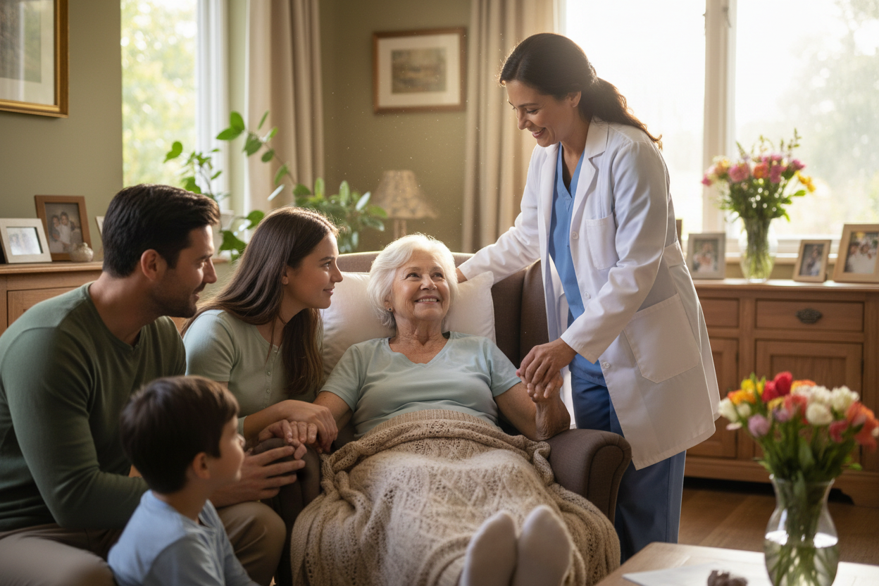 family with patient and caregiver