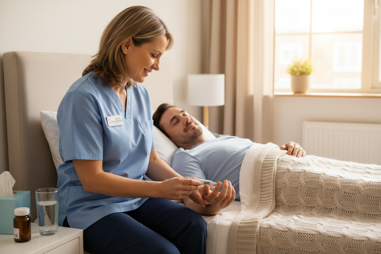 sick 38 years old man with the caregiver